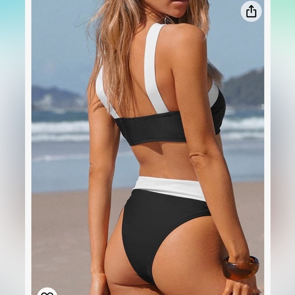 New! Black/White Colorblock Wrap Top & Extra Cheeky Bikini Swimsuit Size Large - Picture 8 of 12